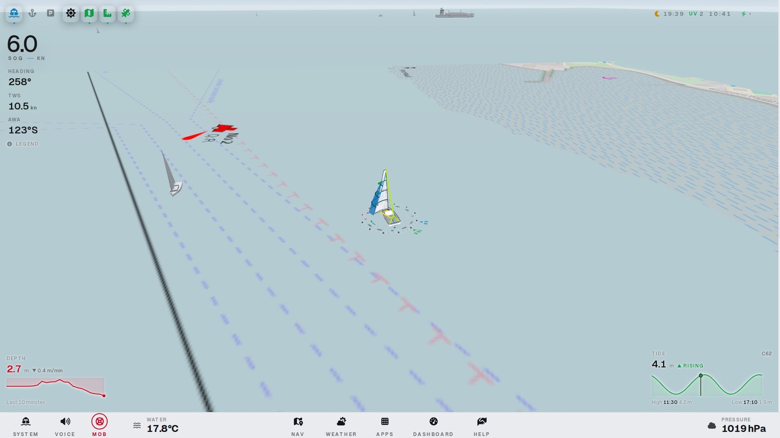 Carte en direct avec balisage et cibles AIS en 3D