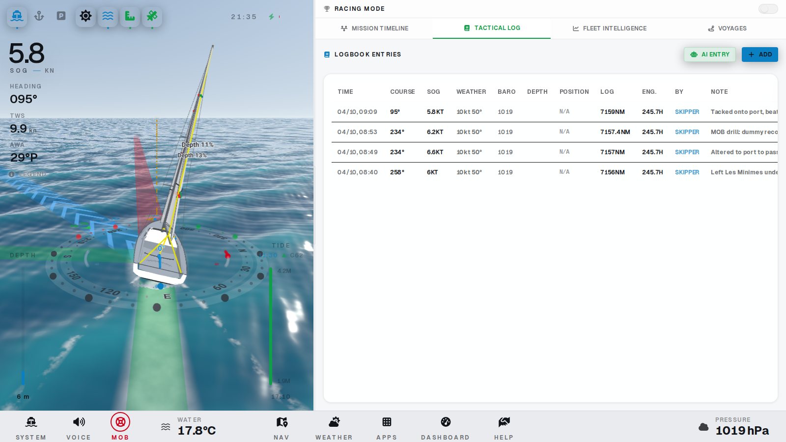 Journal de bord avec entrées et frise de navigation